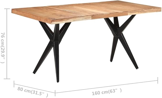 Solid Acacia Wood Dining Table 63"x31.5"x29.9" Kitchen Table with Steel Legs for Small Spaces, Narrow Dining Room Furniture Counter Height Modern Design