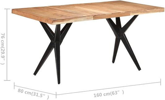 Rectangular Bleached Acacia Wood Dining Table, Black Steel Legs, Modern Kitchen Table for Family Dinner, Home & Loft Gatherings