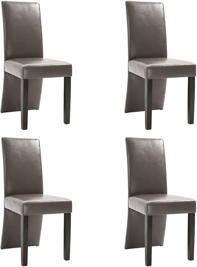 Dining Chairs 4 pcs Modern Farmhouse Design Gray Faux Leather Upholstery High Back Ergonomic Comfort Wooden Legs for Kitchen Dining Room Living Room