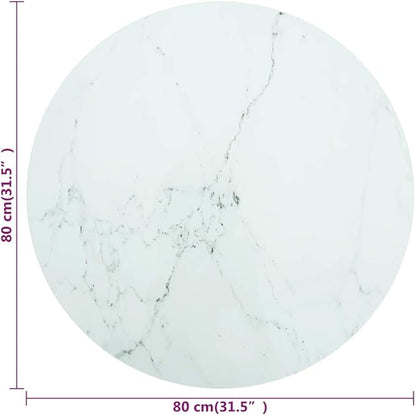 31.5 in Round White Marble Tempered Glass Table Top Modern Dining Kitchen Work Surface Easy-Clean Indoor Outdoor Small Space Solution for Living Room Dining Area