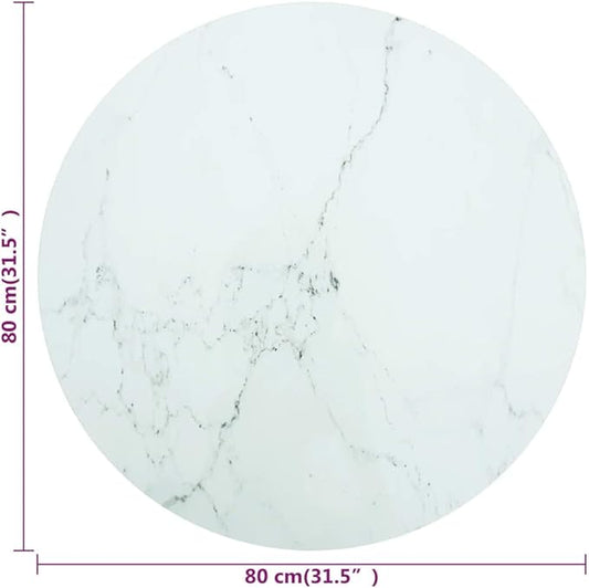 31.5 in Round White Marble Tempered Glass Table Top Modern Dining Kitchen Work Surface Easy-Clean Indoor Outdoor Small Space Solution for Living Room Dining Area