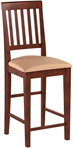 East West Furniture VNS-MAH-C Vernon Counter Height Stool - Linen Fabric Pub Height Wooden Chairs, Set of 2, Mahogany