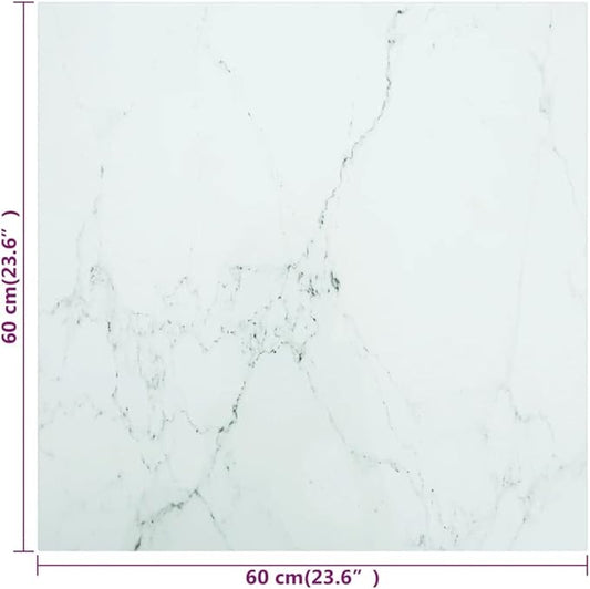 Square White Marble Tempered Glass Table Top 23.6 x 23.6 in, Scratch-Resistant Dining or Coffee Surface for Living Room and Kitchen