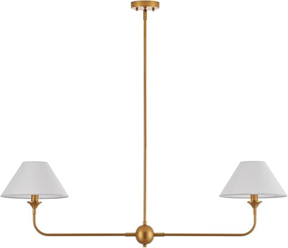 Modern Linear Chandeliers for Dining Room, Gold Island Light Fixtures with Off-White Fabric Shade, Rustic Linear Pendant Light for Kitchen