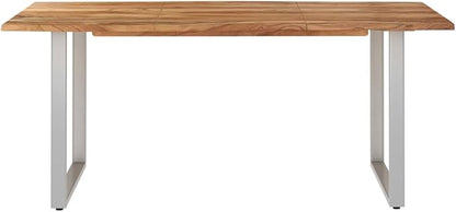 Solid Acacia Wood Dining Table with Powder-Coated Steel Legs Industrial-Style Kitchen Dining Room Home Office Indoor Furniture Restaurant Table Side Table 70.9" x 35.4" x 29.9"