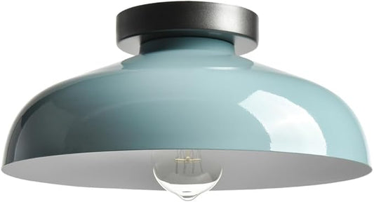 DIRYZON Modern Macaron Ceiling Light,12-Inch Semi Flush Mount Ceiling Light with Metal Barn Shade for Bedroom Porch,Sea Blue Green