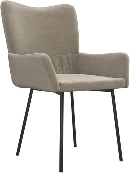 Set of 2 Light Grey Velvet Dining Chairs with Padded Armrests Modern Furniture for Kitchen Dining Room Comfortable Indoor Seating