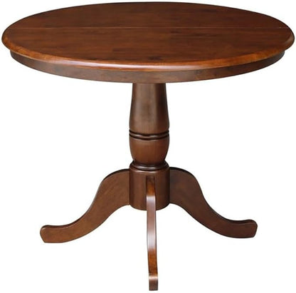 IC INTERNATIONAL CONCEPTS 36" Solid Wood Round Top Pedestal Table with 12" Leaf - 28.9" H - Espresso