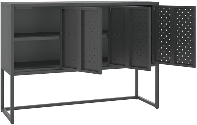 Charcoal Steel Sideboard Buffet Cabinet 41.3L x 29.5H x 13.8W in Metal Storage Credenza with 3 Doors Adjustable Feet Modern Kitchen Dining or Living Room Organizer