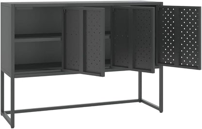 Charcoal Steel Sideboard Buffet Cabinet 41.3L x 29.5H x 13.8W in Metal Storage Credenza with 3 Doors Adjustable Feet Modern Kitchen Dining or Living Room Organizer