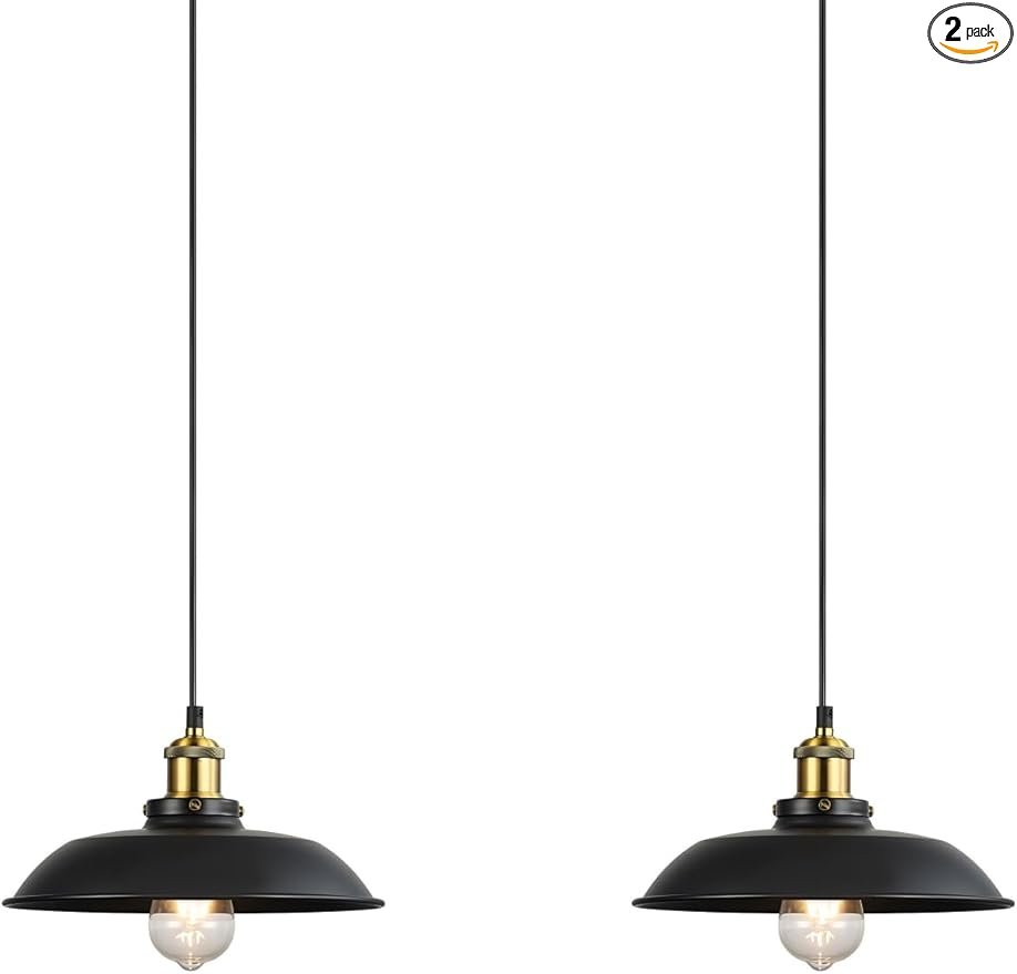 Newrays 2 Pack Black Farmhouse Pendant Light, Industrial Ceiling Lights Fixture for Kitchen Island Dining Room