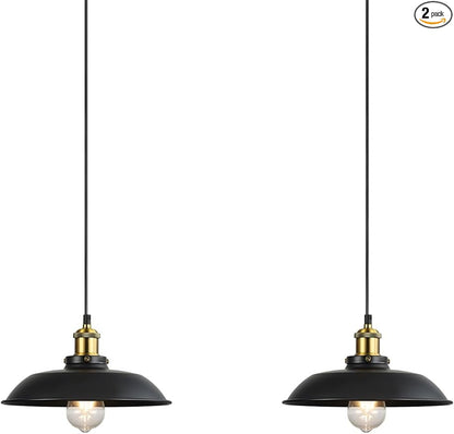 Newrays 2 Pack Black Farmhouse Pendant Light, Industrial Ceiling Lights Fixture for Kitchen Island Dining Room