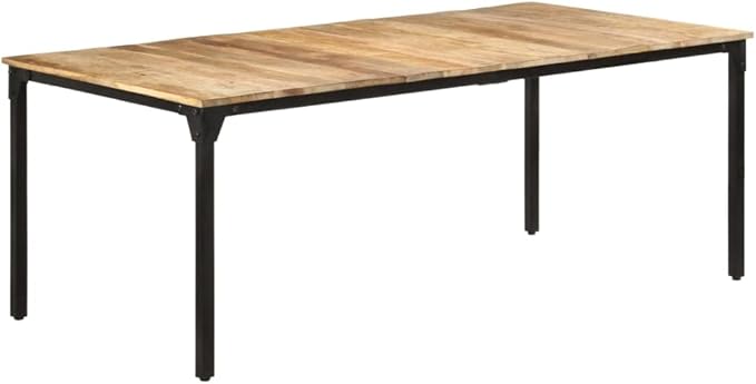 Industrial Solid Mango Wood Dining Table, 78.7-inch Rectangular Kitchen Island for 6 People, Natural Brown Finish for Dining Room Spaces