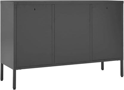Anthracite Steel Sideboard, 41.3"x13.8"x27.6" Tempered Glass Buffet Cabinet with Drawers, Modern Storage for Kitchen, Living Room Kitchen Furnitur