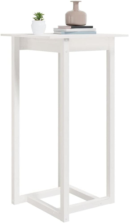 White Solid Pine Wood Bar Table Counter Height 23.6x23.6x43.3 Inch Square Kitchen Island Table Rustic Farmhouse Style for Indoor Outdoor Patio Bistro