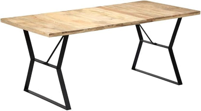 Solid Mango Wood Dining Table, 70.8"x35.4"x29.9" Industrial Kitchen Furniture, Durable Dinner Table with Powder-Coated Iron Legs for Home Dining Use