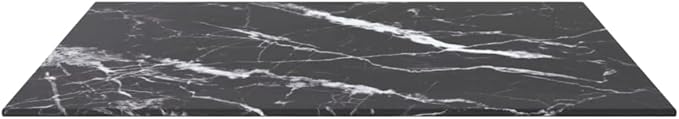 23.6"x23.6" Square Tempered Glass Tabletop Black Marble Design, Modern Countertop for Dining Living Office, Indoor Use, No Assembly