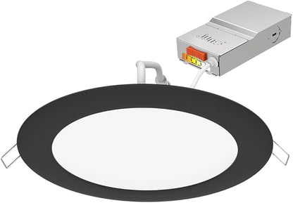 Juno LED Recessed Lights 6 Inch Round Wafer Downlight, 5-in-1 Switchable White Color Temperature, 120 Volts, 6-Inch Ultra-Thin Flat Trim, Matte Black, 6-Pack (WF6 SWW5 90CRI CP6 MB M2)