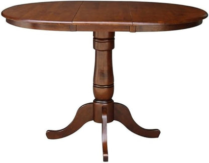 IC INTERNATIONAL CONCEPTS 36" Solid Wood Round Top Pedestal Table with 12" Leaf - 34.9" H - Espresso