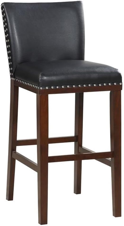 Steve Silver Tiffany 24" Counter Height Upholstered Polyurethane Seating, Set of 2 Chairs KD, Kitchen Area/Bar, Solid Wood Legs, Nailhead Trim with Espresso Stained Legs, 18" L x 22" W x 37" H, Black