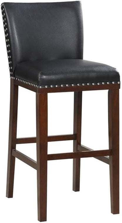 Steve Silver Tiffany 24" Counter Height Upholstered Polyurethane Seating, Set of 2 Chairs KD, Kitchen Area/Bar, Solid Wood Legs, Nailhead Trim with Espresso Stained Legs, 18" L x 22" W x 37" H, Black