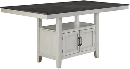 BOWERY HILL 5-Piece Counter Height Dining Set, Extendable Table with Storage and 4 Upholstered Chairs, Stone Gray Finish, Mocha Slate Top, Asian Hardwood and Acacia Veneer, Casual Kitchen or Dining