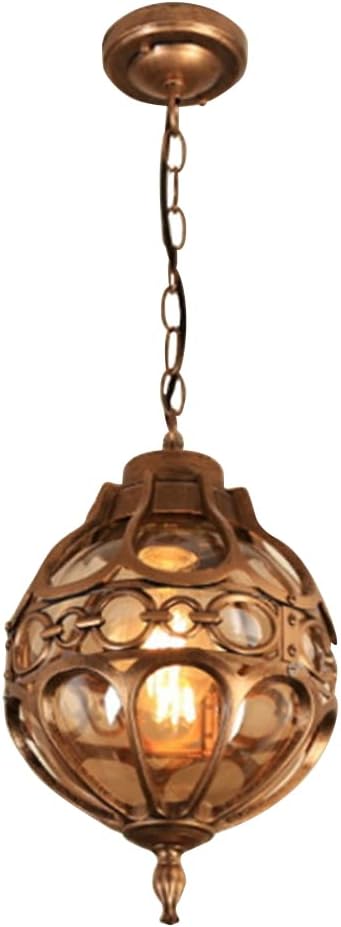 Retro Outdoor Pendant Light Industrial Vintage Outside Waterproof Ceiling Hanging Light Globe Glass Lampshade Aluminum Chandelier for Porch Garden Patio Farmhouse (Gold,18cm)