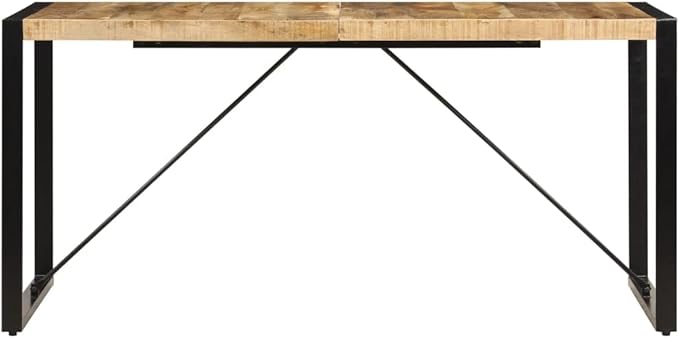 Industrial Solid Mango Wood Dining Table Brown 63 Inch Rectangular with Powder-Coated Steel Frame for Dining Room Furniture