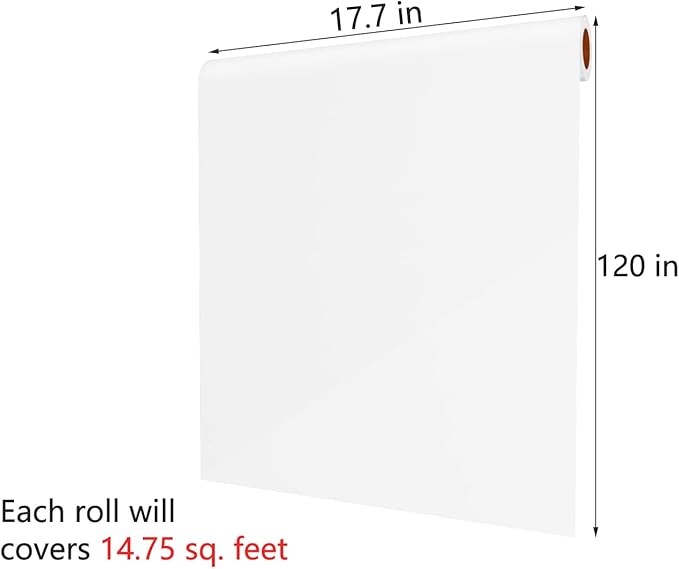 Decotalk White Contact Paper White Peel and Stick Wallpaper Self Adhesive SolidWhite Contact Paper for Cabinets 17.7"x120" Matte Vinyl Wrap Solid Color Wallpaper for Bedroom Removable Thick