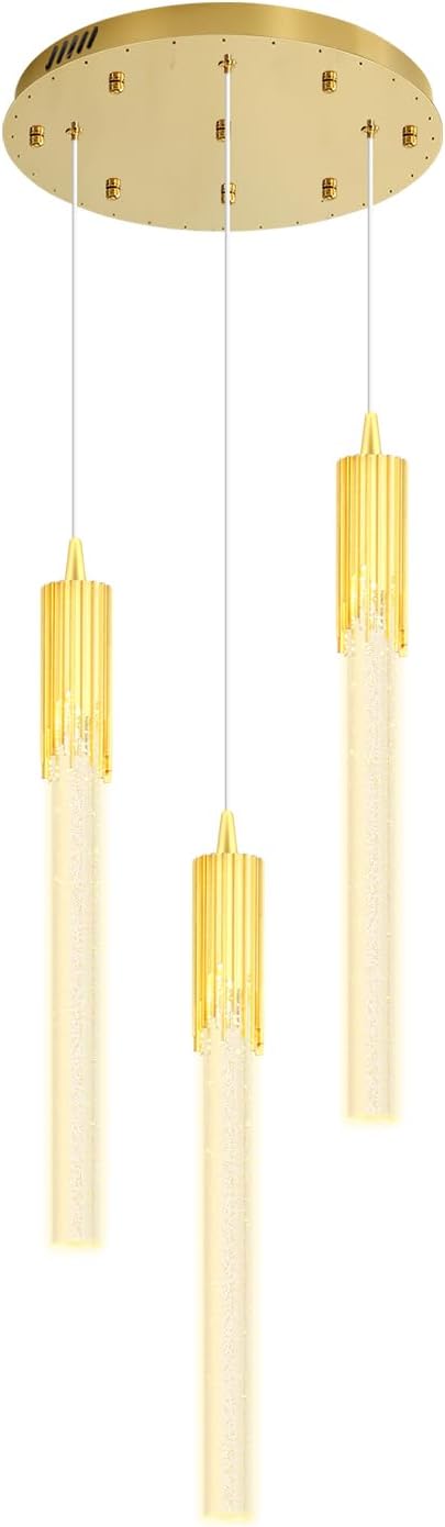 Flashing God Mini Gold Crystal Chandelier Integrated LED Pendant Light for Kitchen Island 3 Light Chandeliers Pendant Lighting with Remote Control
