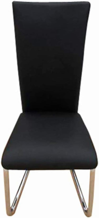 Modern Dining Chair Set of 2 Black Faux Leather Chrome Frame Compact 8.5x6.7x16 in Tufted Seat for Kitchen Dining Room Living Room Small Spaces