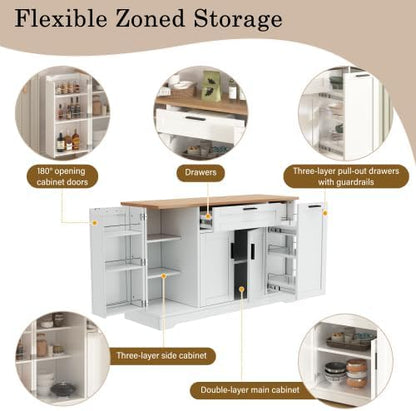 Bellemave Sideboard Buffet Cabinet with Drawer & Adjustable Shelves, Modern Kitchen Pantry with 3-Tier Pull-Out Rack, Coffee Bar Cabinet with Storage for Dining Room, Living Room, Kitchen (White/54)