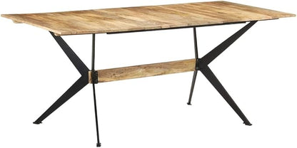 Dining Table 70.9 x 35.4 in Solid Mango Wood Rectangular Industrial Kitchen or Dining Room Table for 6 for Modern Home Gatherings