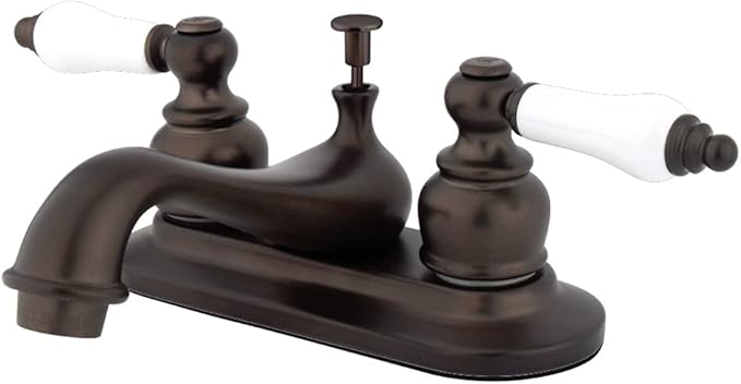 Kingston Brass KB605PL Restoration 4-Inch Centerset Lavatory Faucet with Porcelain Lever Handle, Oil Rubbed Bronze , Oil-Rubbed Bronze