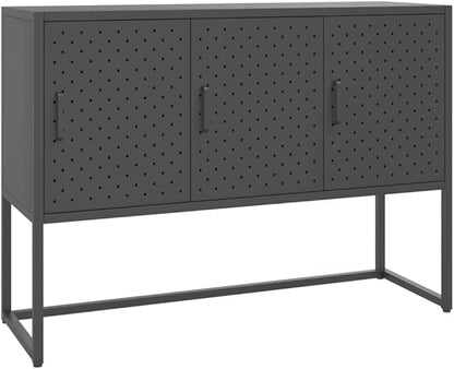 Charcoal Steel Sideboard Buffet Cabinet 41.3L x 29.5H x 13.8W in Metal Storage Credenza with 3 Doors Adjustable Feet Modern Kitchen Dining or Living Room Organizer