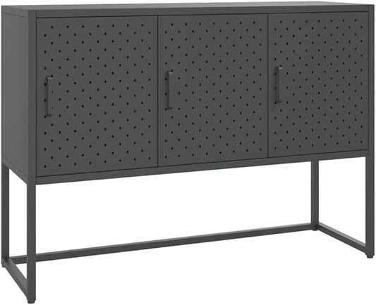 Charcoal Steel Sideboard Buffet Cabinet 41.3L x 29.5H x 13.8W in Metal Storage Credenza with 3 Doors Adjustable Feet Modern Kitchen Dining or Living Room Organizer
