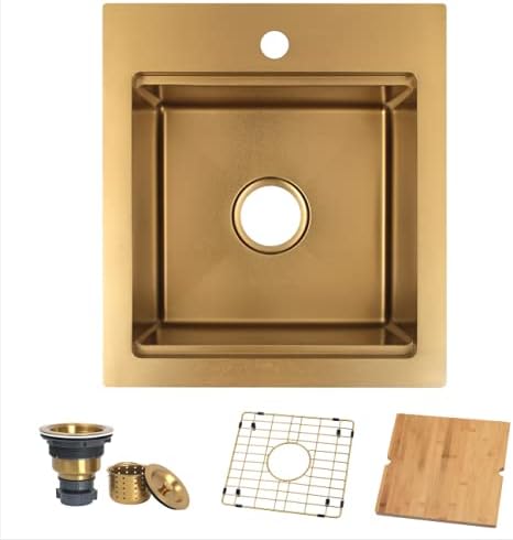 Drop In Gold Bar Sink 17 X 19 inch,Small RV Sink,16 Gauge Stainless Steel Bar & Prep Sinks for Wet Bar Area