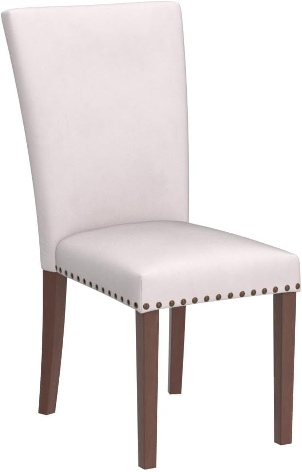 COLAMY Upholstered Parsons Dining Chairs Set of 4, Fabric Dining Room Kitchen Side Chair with Nailhead Trim and Wood Legs - Beige,No Table