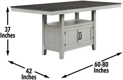 BOWERY HILL 5-Piece Counter Height Dining Set, Extendable Table with Storage and 4 Upholstered Chairs, Stone Gray Finish, Mocha Slate Top, Asian Hardwood and Acacia Veneer, Casual Kitchen or Dining