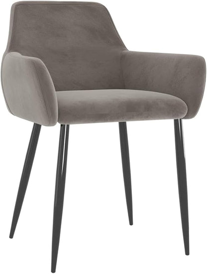 Light Gray Velvet Dining Chairs Set of 2, 22x22x30.7 in, Metal Legs, Ergonomic Back & Armrest for Dining Kitchen Living Bedroom Office