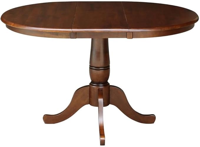 IC INTERNATIONAL CONCEPTS 36" Solid Wood Round Top Pedestal Table with 12" Leaf - 28.9" H - Espresso