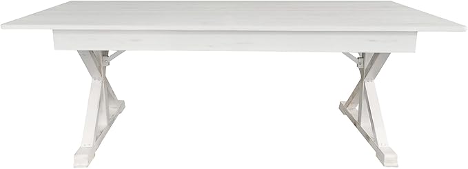 Flash Furniture Hercules Folding Farmhouse Dining Room Table with X Legs, Commercial Grade Rectangular Solid Pine Farm Table for 8, 7' x 40", Antique Rustic White