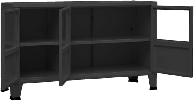 Black Metal Glass Sideboard, Rectangular Industrial Storage Cabinet, 41.3x13.8x24.4 Inch, Modern Living Room Dining Room Furniture Kitchen Furniture