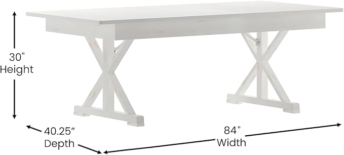 Flash Furniture Hercules Folding Farmhouse Dining Room Table with X Legs, Commercial Grade Rectangular Solid Pine Farm Table for 8, 7' x 40", Antique Rustic White