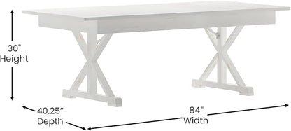 Flash Furniture Hercules Folding Farmhouse Dining Room Table with X Legs, Commercial Grade Rectangular Solid Pine Farm Table for 8, 7' x 40", Antique Rustic White