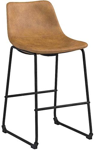 Walker Edison Douglas Urban Industrial Faux Leather Armless Counter Chairs, Set of 2, Whiskey Brown