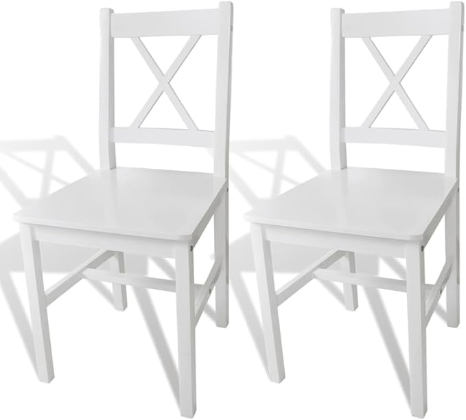 White Pinewood Dining Chairs Set of 2 Farmhouse Modern Accent Chairs for Kitchen Dining Room Living Room