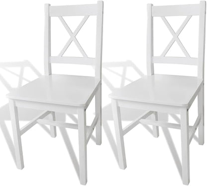 White Pinewood Dining Chairs Set of 2 Farmhouse Modern Accent Chairs for Kitchen Dining Room Living Room