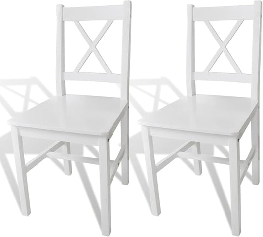 White Pinewood Dining Chairs Set of 2 Farmhouse Modern Accent Chairs for Kitchen Dining Room Living Room