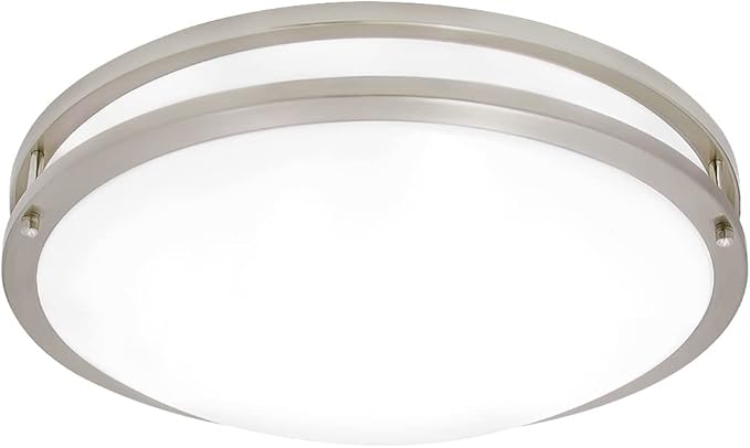 Maxxima 18" LED Flush Mount Ceiling Light Fixture - Satin Nickel Round Light, 2000 Lumens, 5 CCT 2700K/3000K/3500K/4000K/5000K, Dimmable Dual Ring Fixture, Perfect for Kitchen, Living Room, or Bedroom